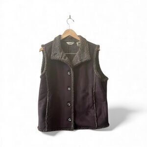 Vintage Lands End Faux Suede Sherpa Vest Sz XL Brown‎ Outdoors Gorpcore